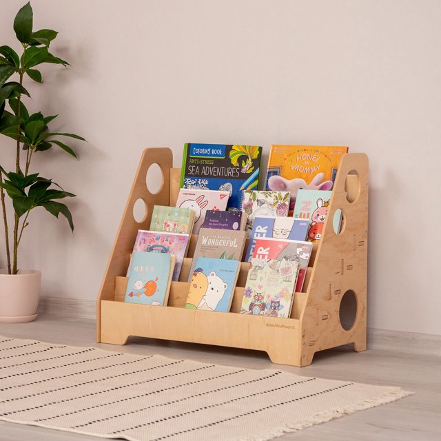Woodandhearts Floor Kids Bookshelf, Montessori Toddler Wood Bookcase