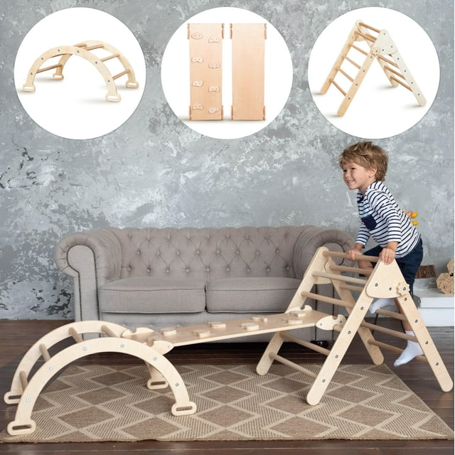 Woodandhearts Montessori Toddler Climbing Toys Indoor, Wood Toddler Playground, for Kid up to 4