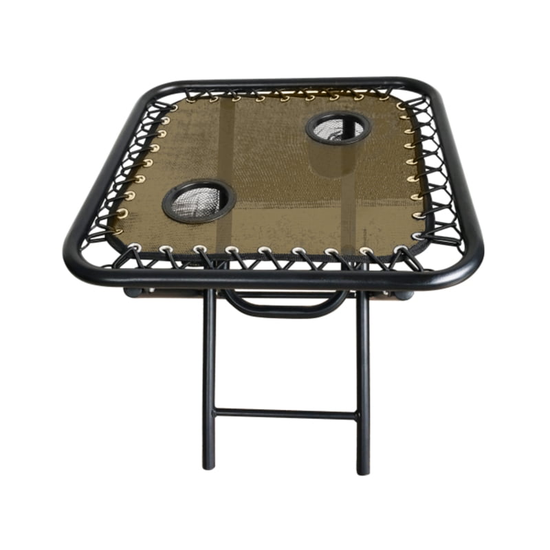 Woodard 18 in. Tan Folding Table with Cup Holders