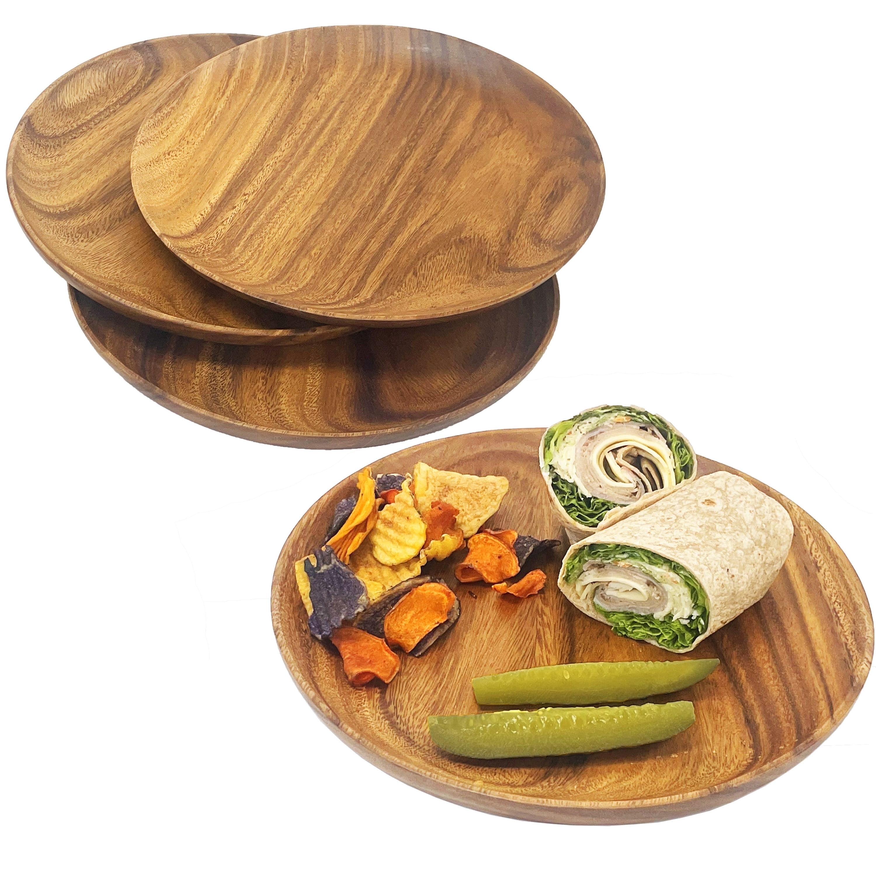 Woodard & Charles 11" Round Acacia Wood Serving Plates Set Of 4, For