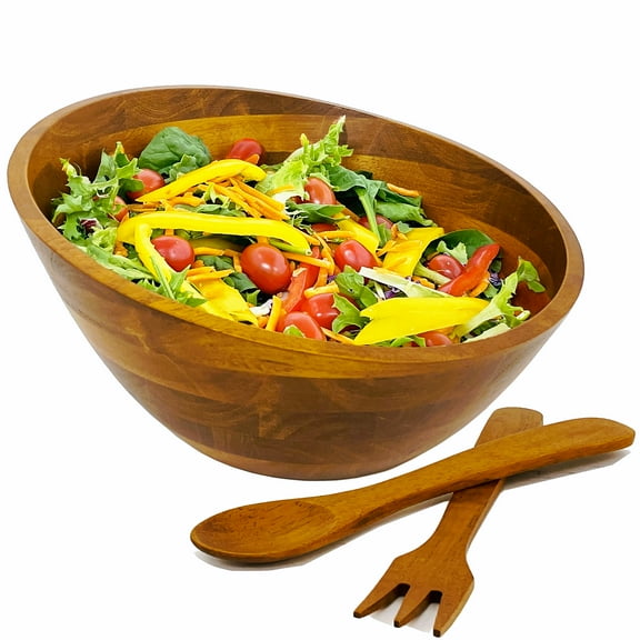 Woodard & Charles 12" Angle Salad Bowl with Servers - 3 Piece Set