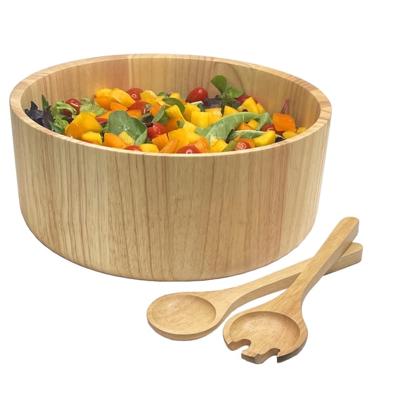 Woodard & Charles 3 Piece 11"  Wood Salad Serving Bowl with Servers Set