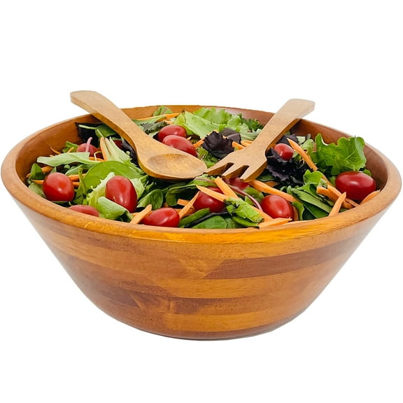 Woodard & Charles 3 Piece 14" Wood Salad Bowl with Servers Set