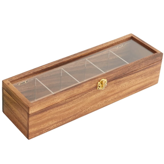 Woodard & Charles Acacia Wood 5 Compartment Tea Storage Box