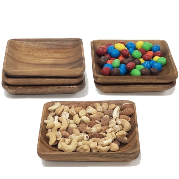 Woodard & Charles Acacia Wood 6" Individual Square Serving Trays, Set of 6