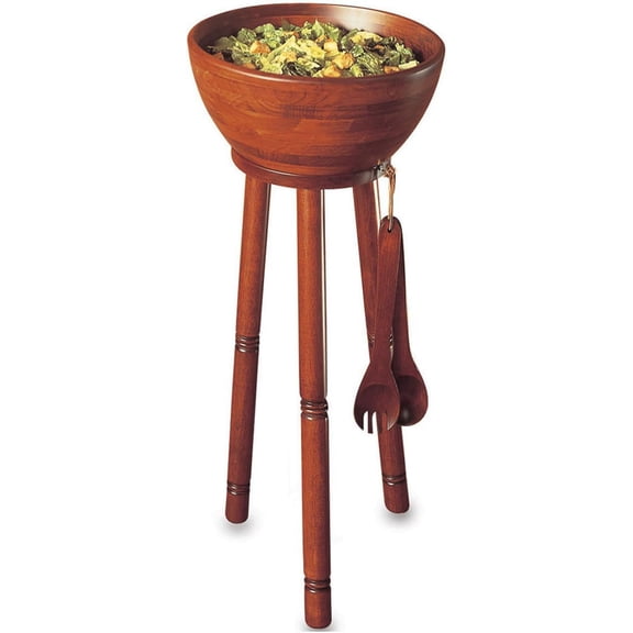 Woodard & Charles Extra Large Salad/Serving Bowl Set with Stand. 16" x 7" Bowl, 30" Stand, 14" Servers -perfect for Caesar Salads, Large Salads, Popcorn, Chips or Fruit.
