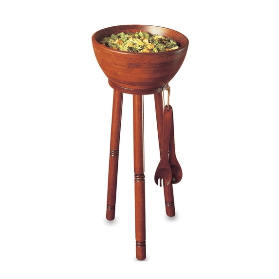 Woodard & Charles Extra Large Salad/Serving Bowl Set with Stand. 16" x 7" Bowl, 30" Stand, 14" Servers -perfect for Caesar Salads, Large Salads, Popcorn, Chips or Fruit