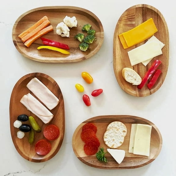 Woodard & Charles Individual Acacia Wood Serving Trays for Charcuterie, Appetizers, Snacks and More, 4 Piece Set