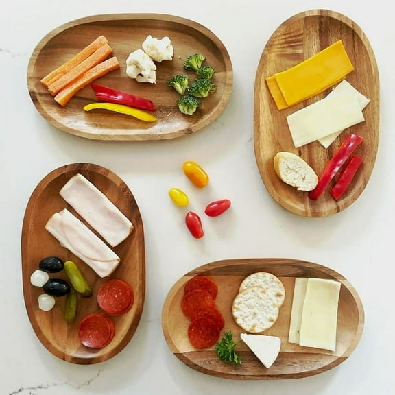 Woodard & Charles Individual Acacia Wood Serving Trays for Charcuterie, Appetizers, Snacks and More, 4 Piece Set