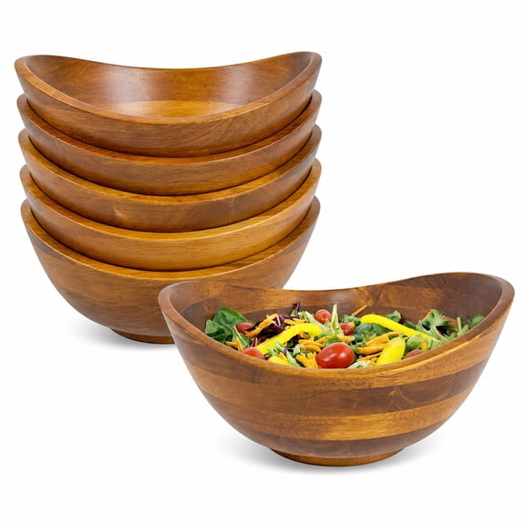 Woodard & Charles Set of 6 Wood Individual Serving Bowls, 7" x 6.5" x 3", Cherry Stain