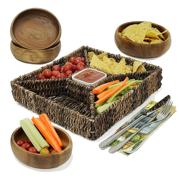 Woodard & Charles Square Chip & Dip with Serving Bowl Serving Set, 5 Piece Set