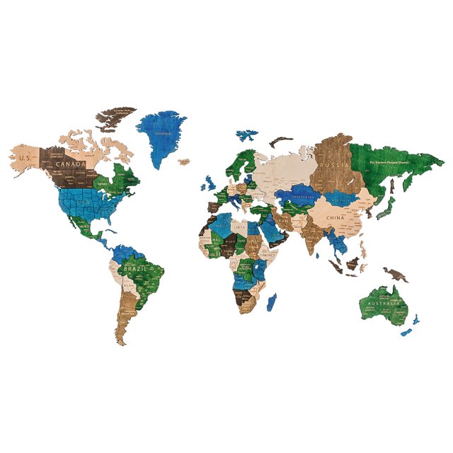 Woodary 3D Multicolor Wooden Wall World Map for Home & Office, XL