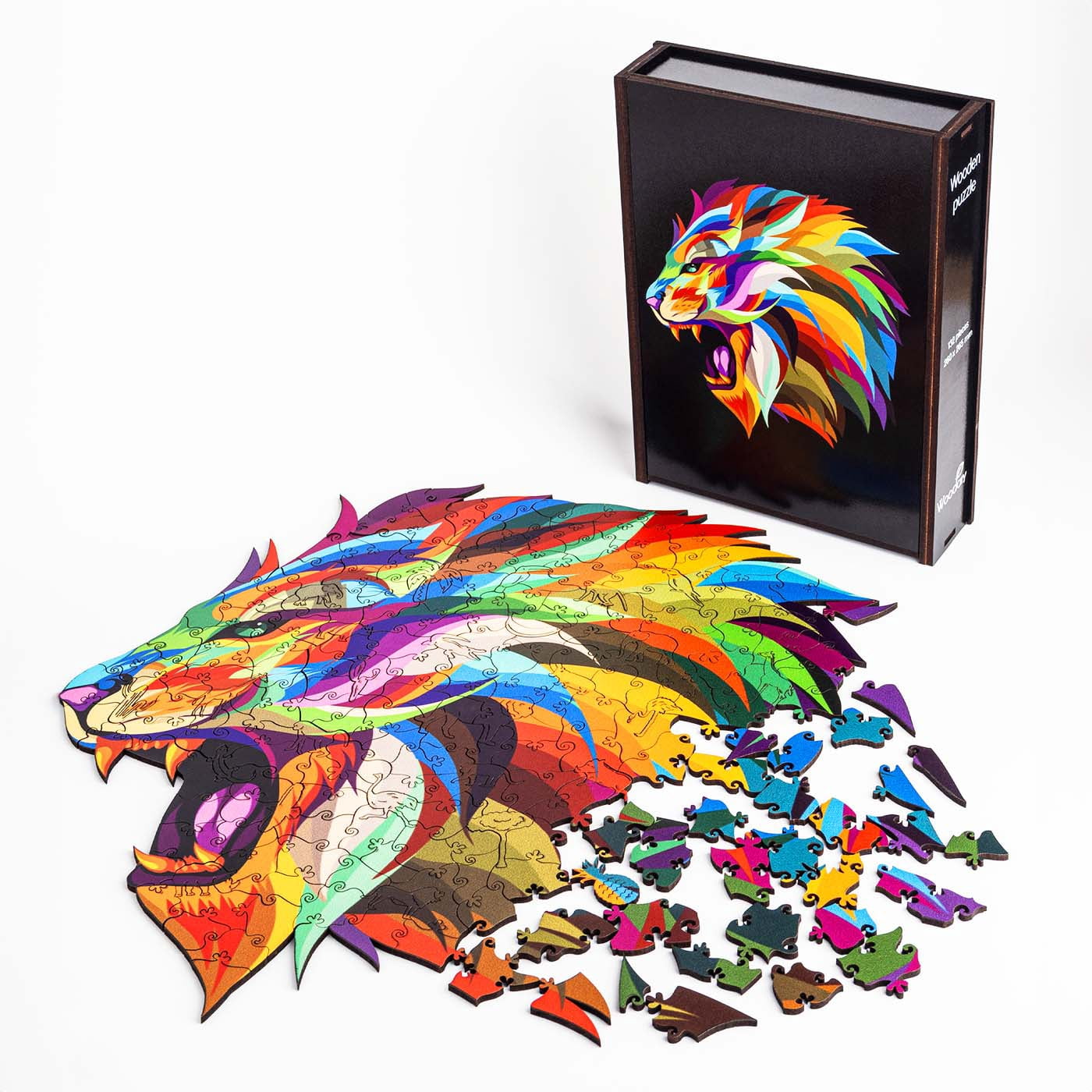 Woodary Lion Colored Wooden Jigsaw Puzzle for Adults w/ Gift Box, 132 ...