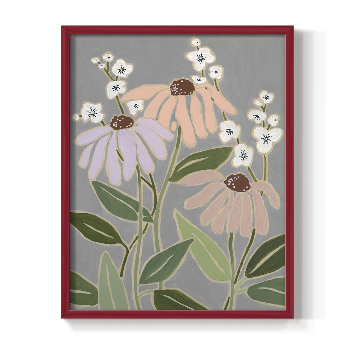 Woodblock Floral I Framed Print - Solid Wood in Single Picture Frame Solid Wood 2 Framed Print