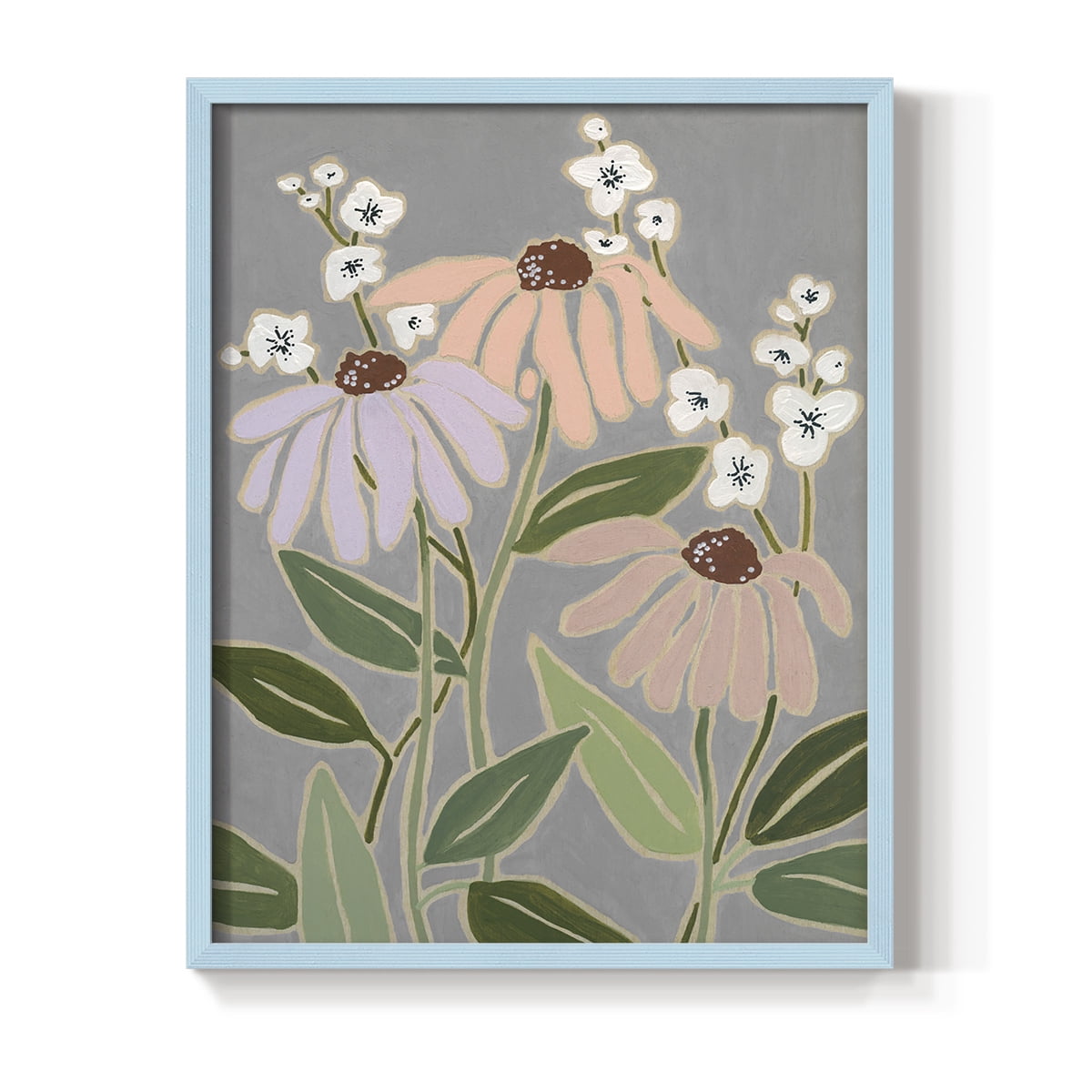 Woodblock Floral I Framed Print - Solid Wood in Single Picture Frame Solid Wood 2 Framed Print