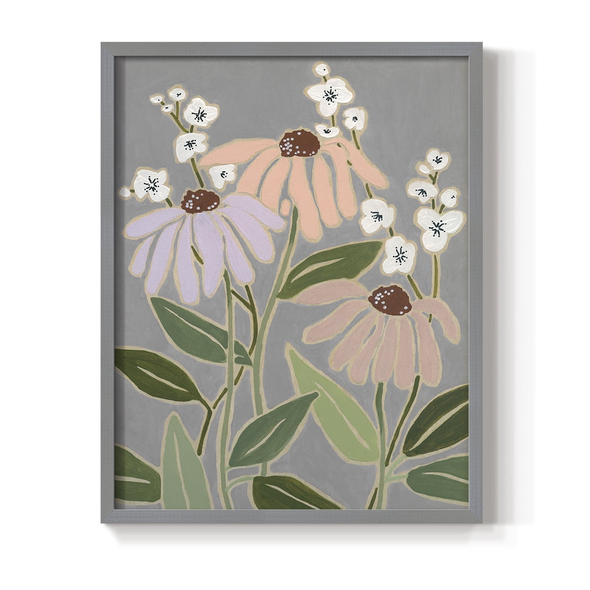 Woodblock Floral I Framed Print - Solid Wood in Single Picture Frame Solid Wood 2 Framed Print