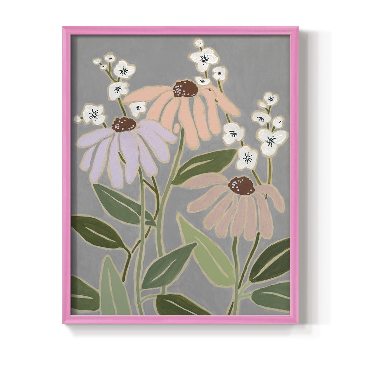 Woodblock Floral I Framed Print - Solid Wood in Single Picture Frame Solid Wood 2 Framed Print