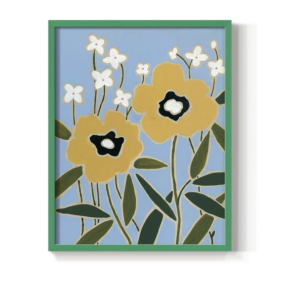Woodblock Floral II Framed Print - Solid Wood in Single Picture Frame Solid Wood 2 Framed Print