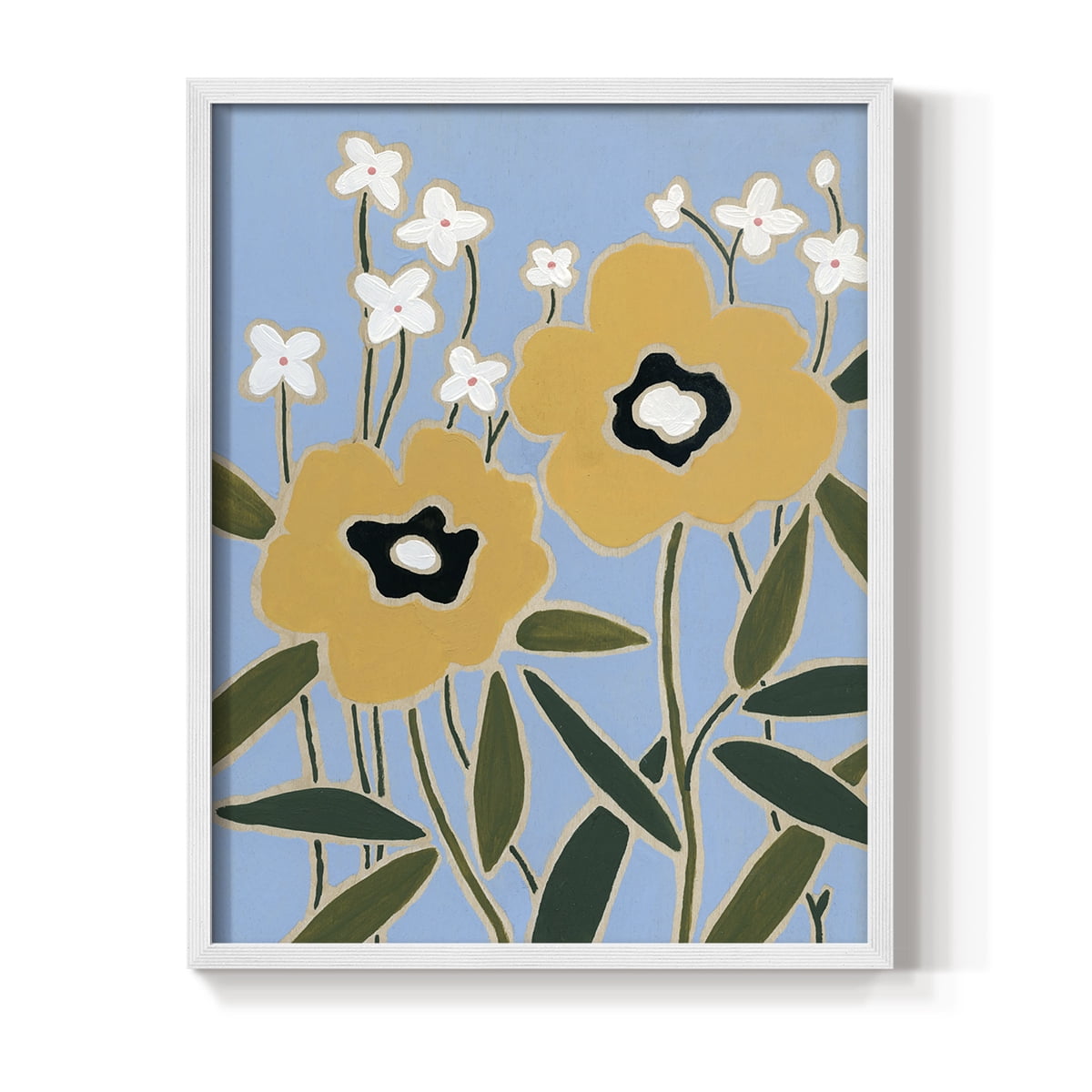 Woodblock Floral II Framed Print - Solid Wood in Single Picture Frame Solid Wood 2 Framed Print