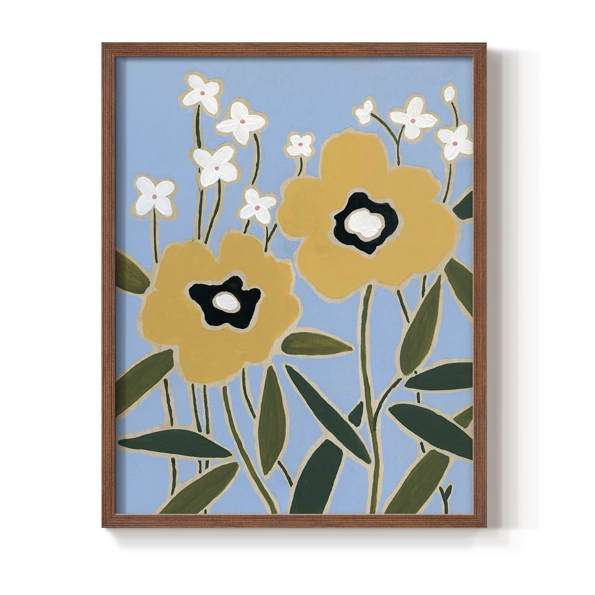 Woodblock Floral II Framed Print - Solid Wood in Single Picture Frame Solid Wood 2 Framed Print