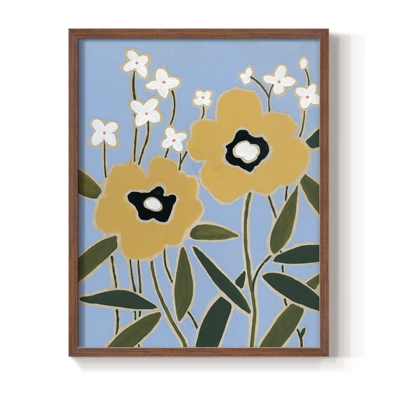 Woodblock Floral II Framed Print - Solid Wood in Single Picture Frame Solid Wood 2 Framed Print