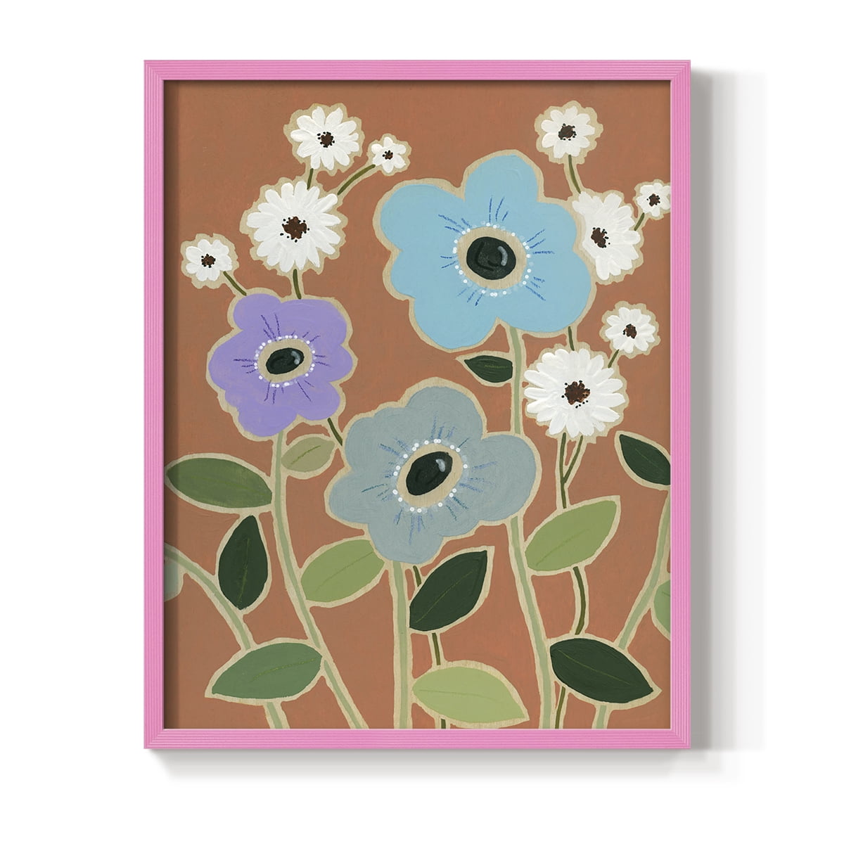Woodblock Floral IV Framed Print - Solid Wood in Single Picture Frame Solid Wood 2 Framed Print