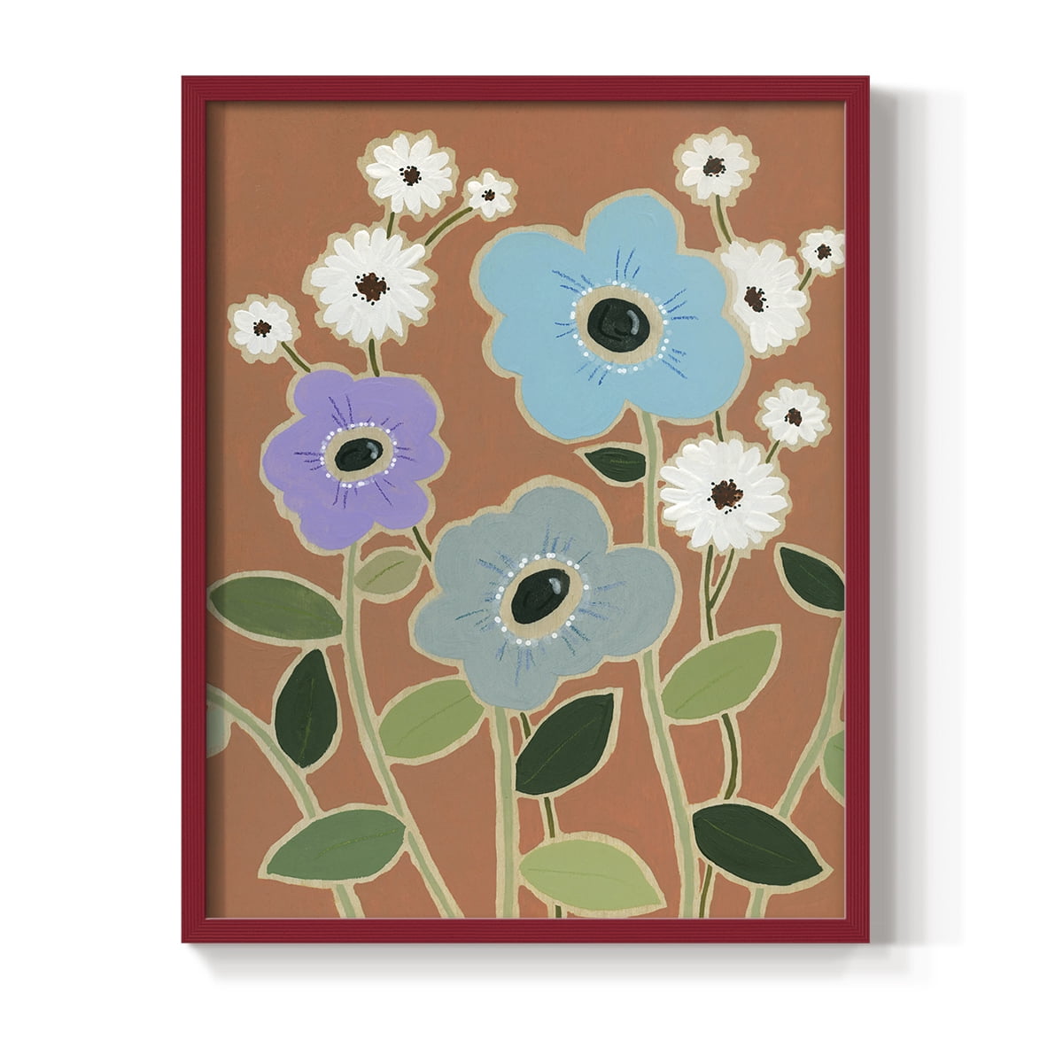 Woodblock Floral IV Framed Print - Solid Wood in Single Picture Frame Solid Wood 2 Framed Print