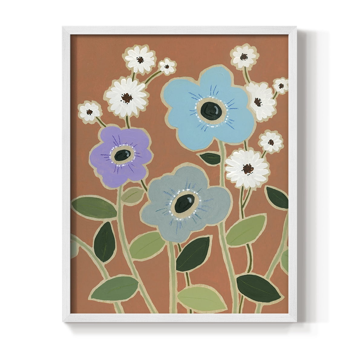 Woodblock Floral IV Framed Print - Solid Wood in Single Picture Frame Solid Wood 2 Framed Print