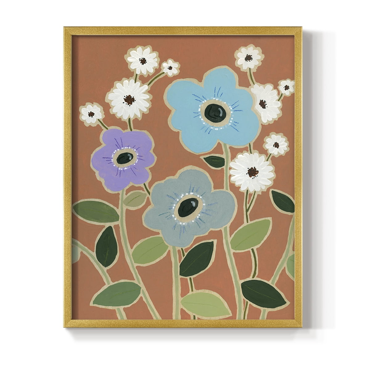 Woodblock Floral IV Framed Print - Solid Wood in Single Picture Frame Solid Wood 2 Framed Print