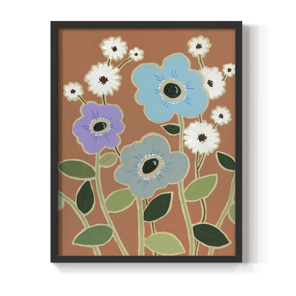 Woodblock Floral IV Framed Print - Solid Wood in Single Picture Frame Solid Wood 2 Framed Print