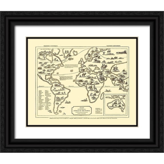 Woodbridge 14x12 Black Ornate Wood Framed with Double Matting Museum Art Print Titled - Animals of World - Woodbridge 1831