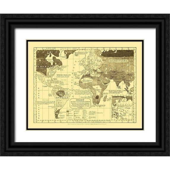 Woodbridge 24x19 Black Ornate Wood Framed with Double Matting Museum Art Print Titled - Inhabited World Religion - Woodbridge 1821