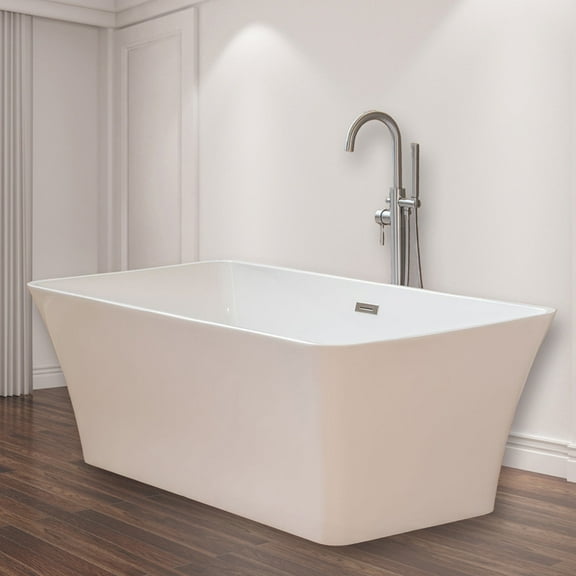 Woodbridge 67" Acrylic Freestanding Bathtub Contemporary Soaking Tub with Brushed Nickel Overflow and Drain, B-0004