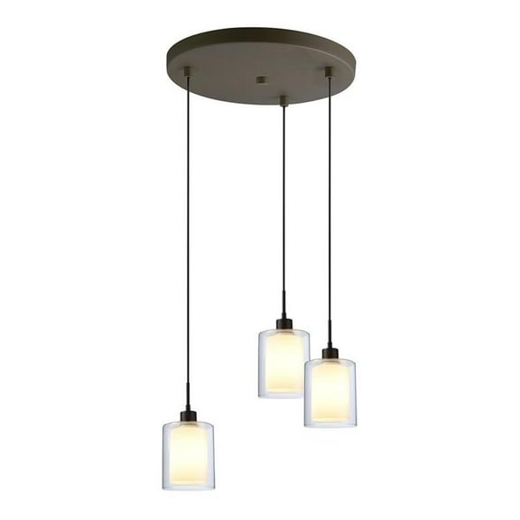 Woodbridge Lighting Alaina 3-Light Mini Pendant in Bronze/Maroon Pleated Shade