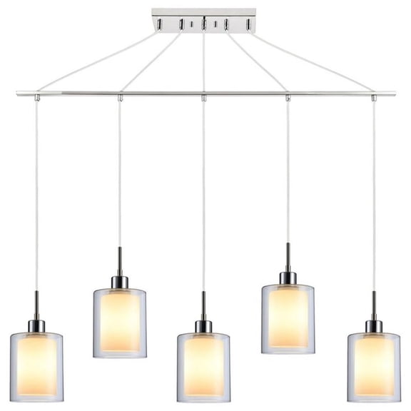 Woodbridge Lighting Alaina 5-Light Glass Linear Pendant in Chrome/Opal