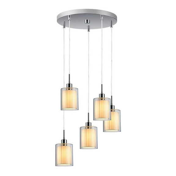 Woodbridge Lighting Alaina 5-Light Mini Pendant in Chrome Off White Pleated