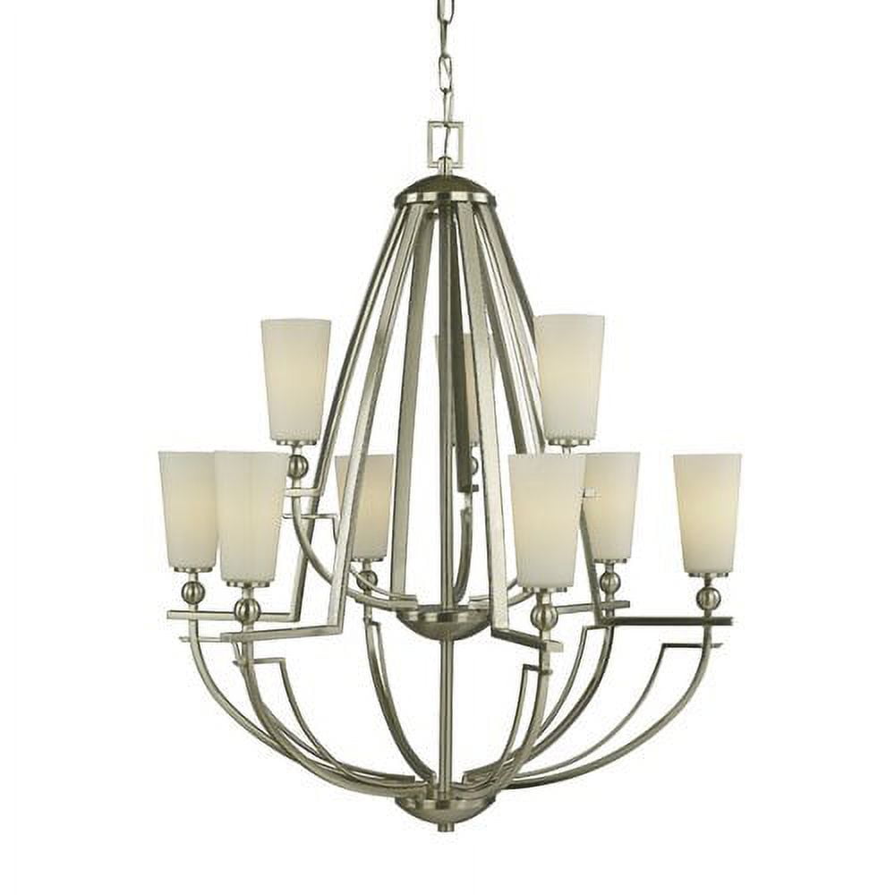 Elegant Satin Nickel 9-Light Tiered Chandelier with Opal Glass Shades