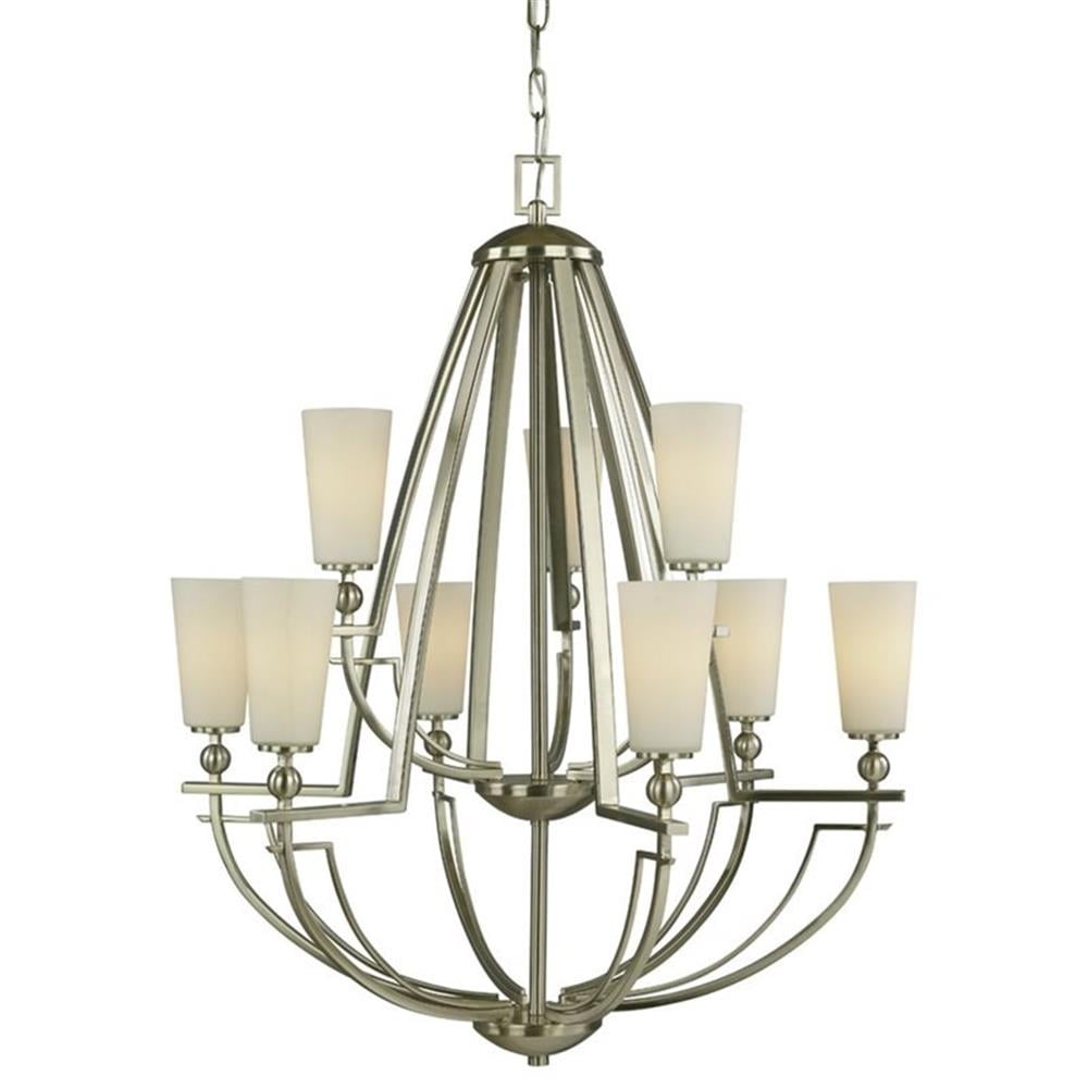 Elegant Satin Nickel 9-Light Tiered Chandelier with Opal Glass Shades