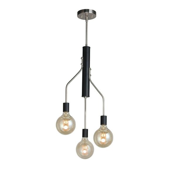 Woodbridge Lighting Bentley 3-Light G125 Metal Chandelier in Satin Nickel/Black