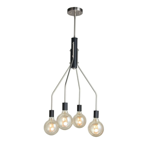 Woodbridge Lighting Bentley 4-Light G125 Metal Chandelier in Satin Nickel/Black