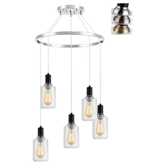 Woodbridge Lighting Blake 12" 5-Light Glass Chandelier in Satin Nickel/Clear