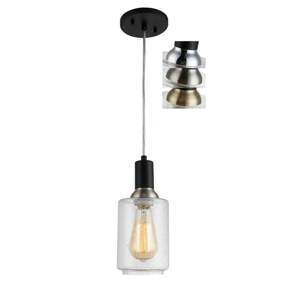 Woodbridge Lighting Blake 4.38" Mini Pendant with ST64 Bulb in Black/Clear Seedy