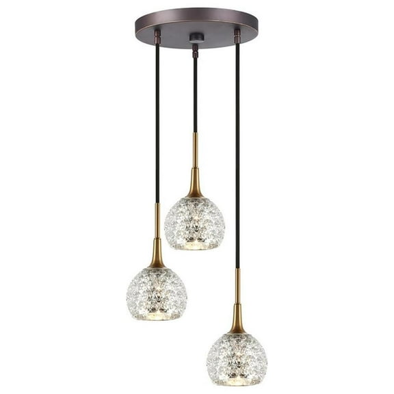 Woodbridge Lighting Bristol 3-Light Glass Pendant in Brass/Bronze/Mercury