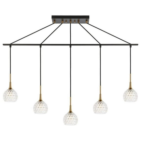Woodbridge Lighting Bristol 5Lt Glass Linear Pendant in Brass/Bronze/Clear