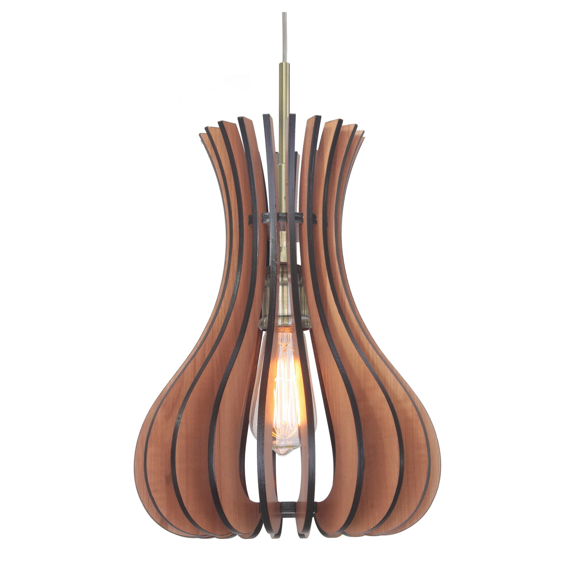 Scandinavian Mid-Century Modern Mini Wood Pendant in Classic Brass