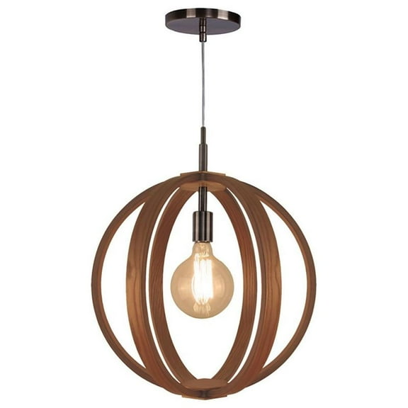 Woodbridge Lighting Celestial 1 Light Wood/Metal Pendant in Brushed Brass/Ash