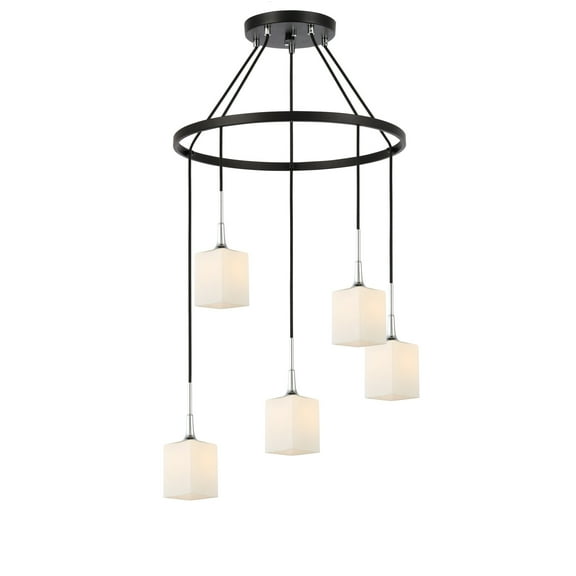 Woodbridge Lighting Chelsea 5Lt Square Glass Chandelier in Chrome/Bronze/Opal