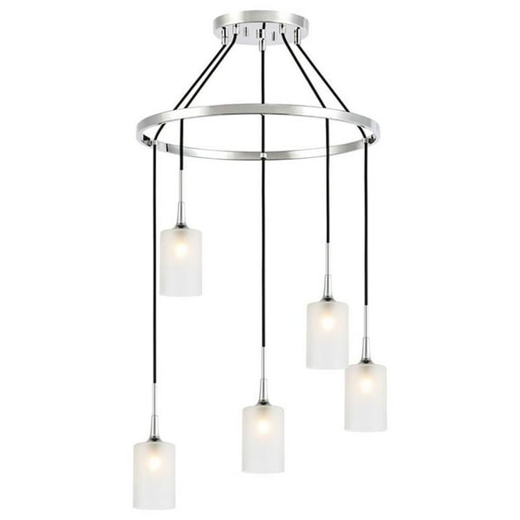 Woodbridge Lighting Chelsea 5Lt Cylinder Glass Chandelier in Chrome/Sand