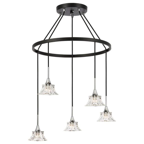 Woodbridge Lighting Christina 5-Light Glass & Steel Chandelier in Chrome/Bronze