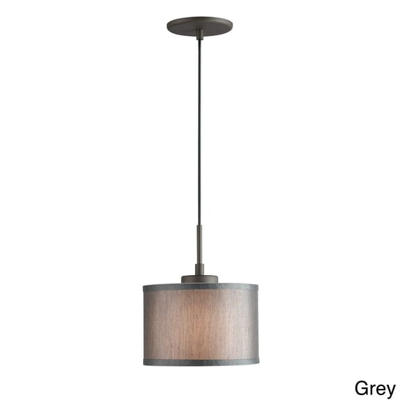 Woodbridge Lighting Drum 1-Light Fabric Mini-Pendant in Bronze/Gray